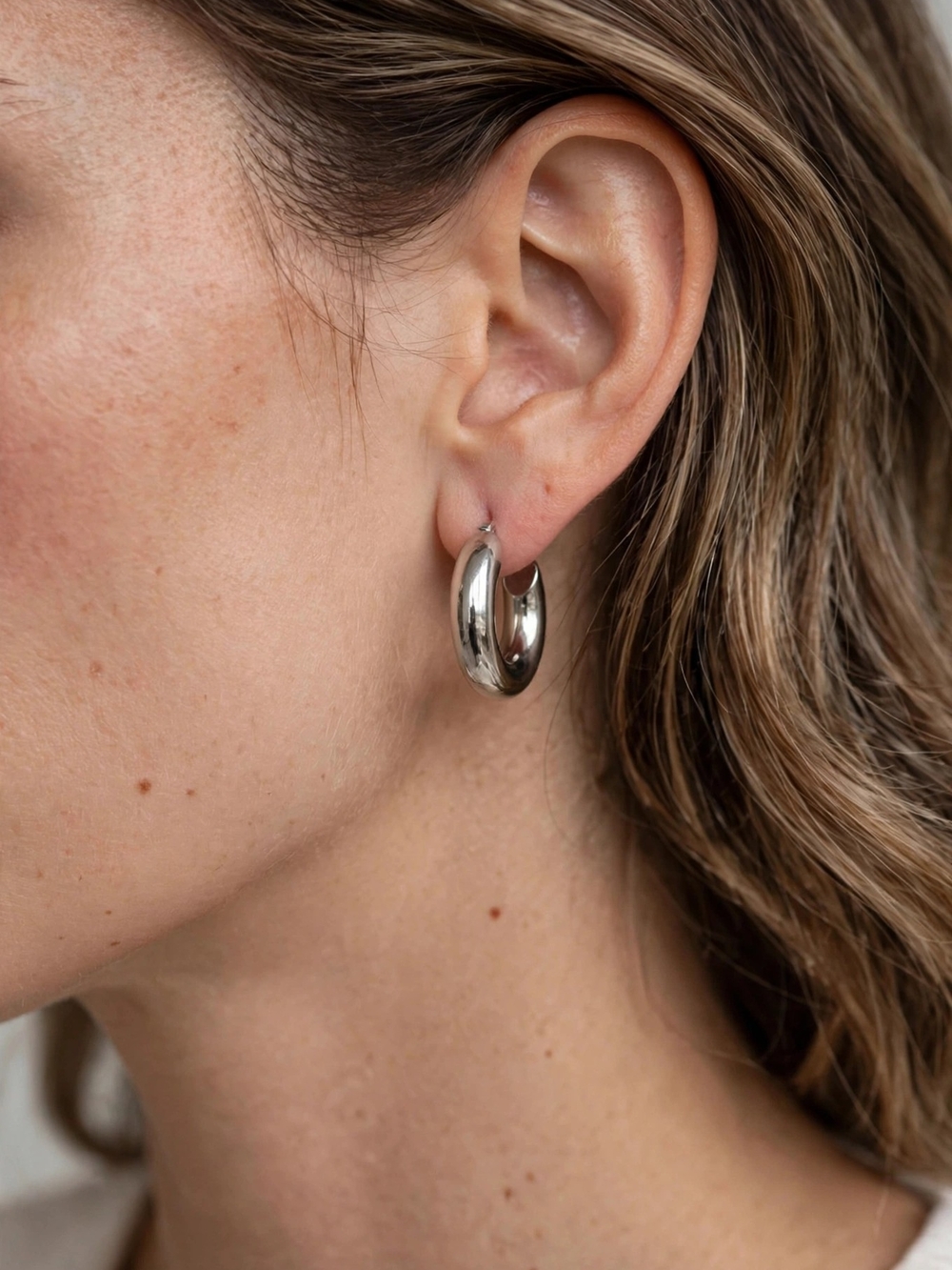 Silver Chunky Hoop Earrings - Women's Jewelry